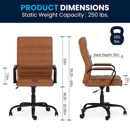 High Back Brown Executive Swivel Office Chair with Black Frame and Arms