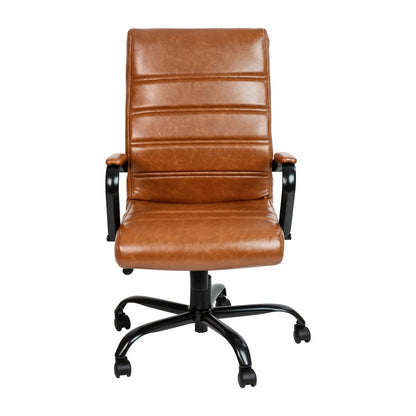 High Back Brown Executive Swivel Office Chair with Black Frame and Arms