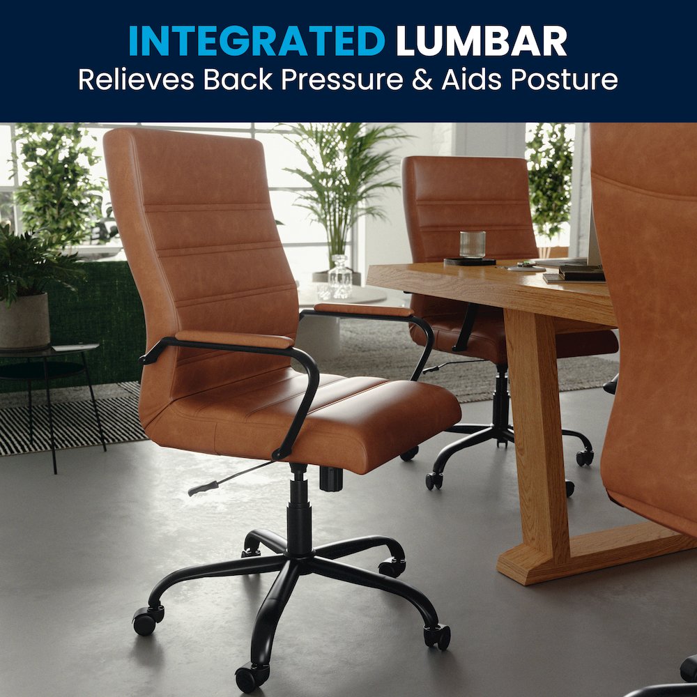 High Back Brown Executive Swivel Office Chair with Black Frame and Arms