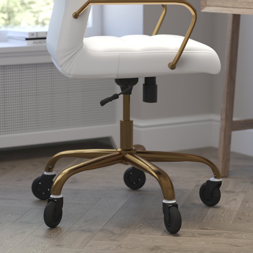 High Back White Executive Swivel Office Chair with Gold Frame, Arms,