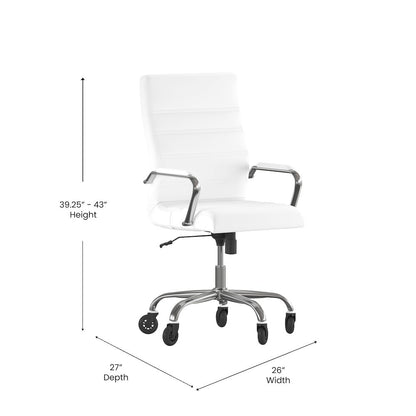 High Back White Executive Swivel Office Chair with Chrome Frame, Arms,