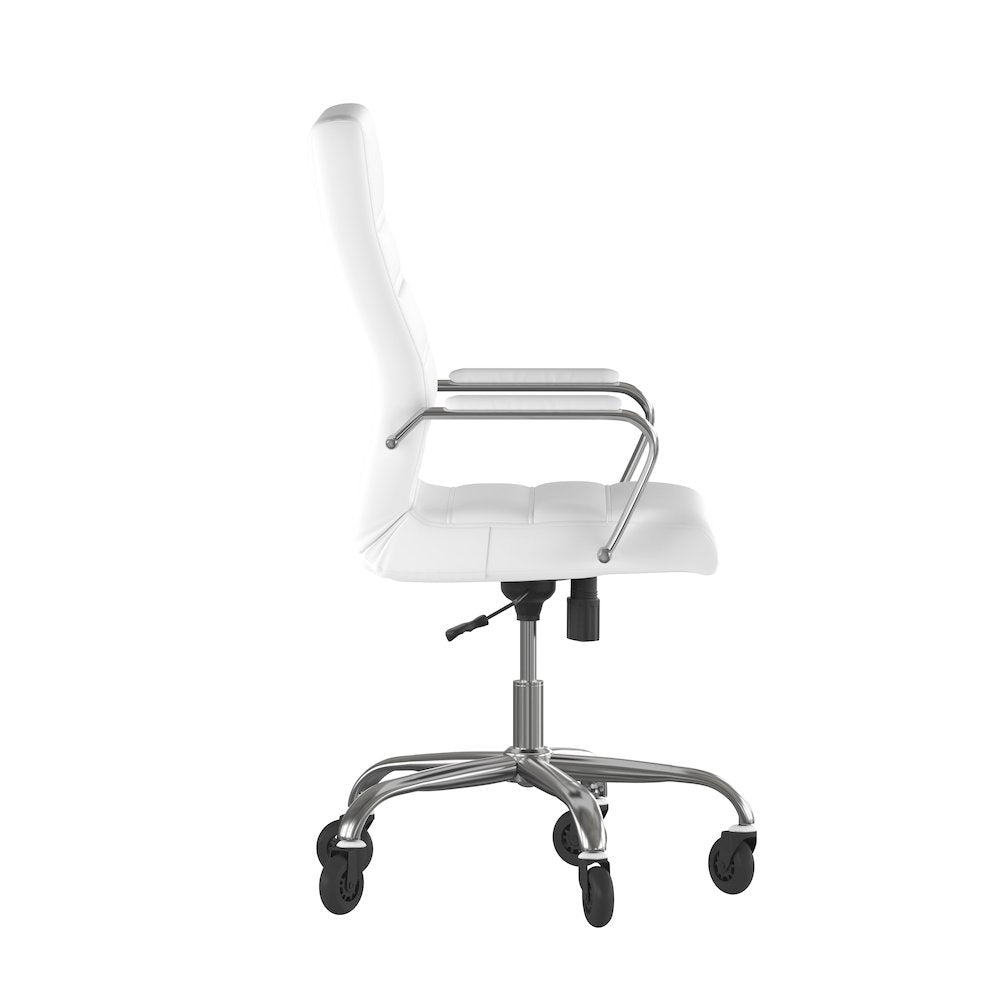 High Back White Executive Swivel Office Chair with Chrome Frame, Arms,