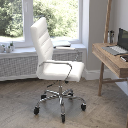 High Back White Executive Swivel Office Chair with Chrome Frame, Arms,