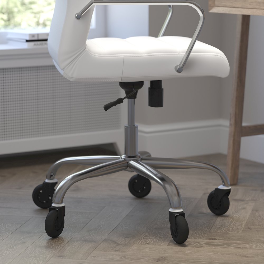 High Back White Executive Swivel Office Chair with Chrome Frame, Arms,