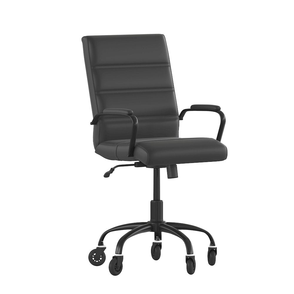 Mid-Back Black Executive Swivel Office Chair with Black Frame, Arms,