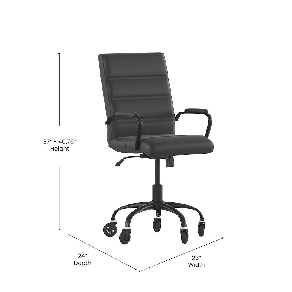 Mid-Back Black Executive Swivel Office Chair with Black Frame, Arms,