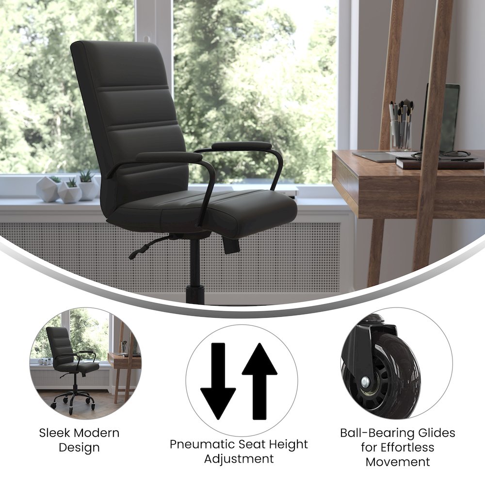 Mid-Back Black Executive Swivel Office Chair with Black Frame, Arms,