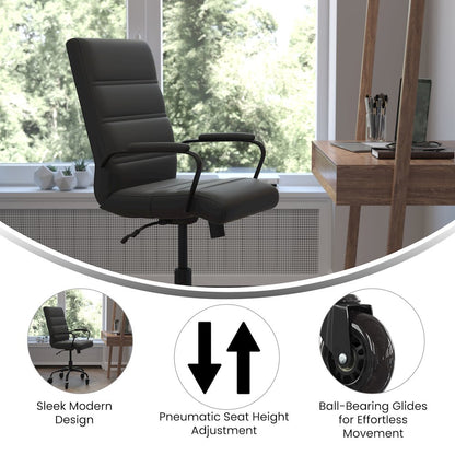Mid-Back Black Executive Swivel Office Chair with Black Frame, Arms,