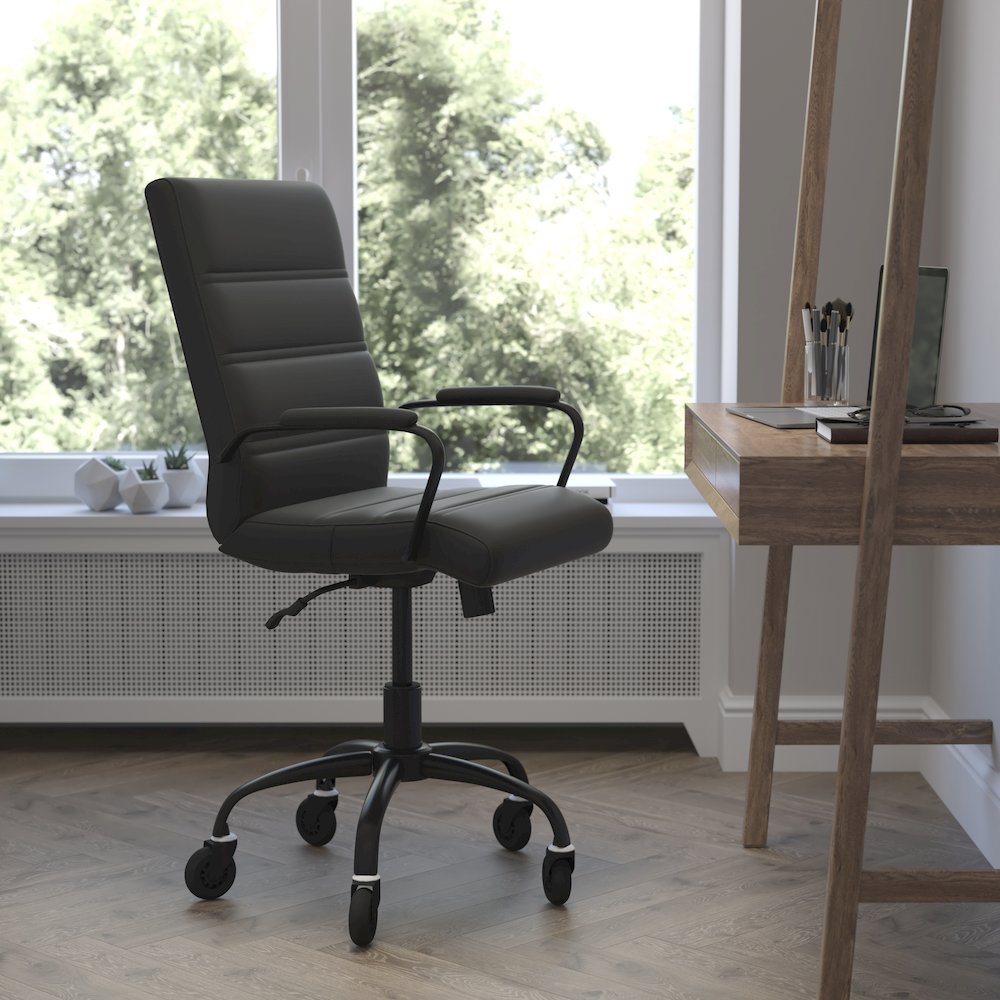 Mid-Back Black Executive Swivel Office Chair with Black Frame, Arms,