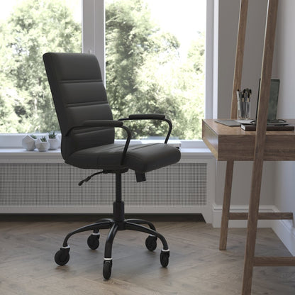 Mid-Back Black Executive Swivel Office Chair with Black Frame, Arms,