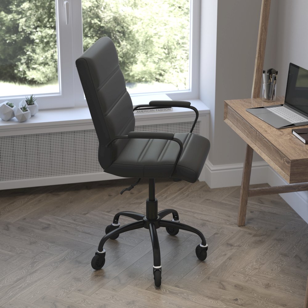 Mid-Back Black Executive Swivel Office Chair with Black Frame, Arms,