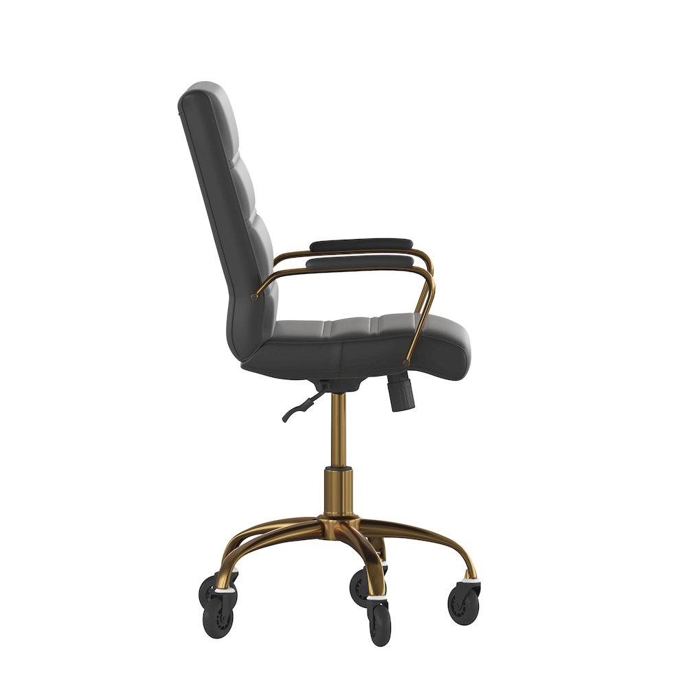 Mid-Back Black Executive Swivel Office Chair with Gold Frame, Arms,