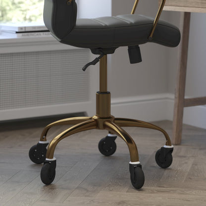 Mid-Back Black Executive Swivel Office Chair with Gold Frame, Arms,