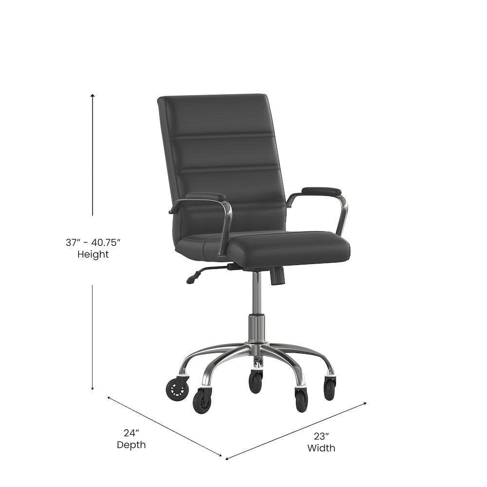 Mid-Back Black Executive Swivel Office Chair with Chrome Frame, Arms,