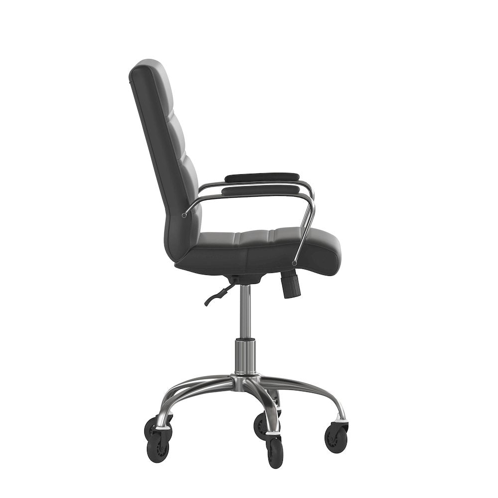 Mid-Back Black Executive Swivel Office Chair with Chrome Frame, Arms,