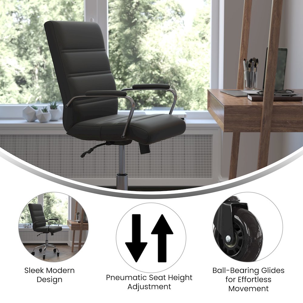 Mid-Back Black Executive Swivel Office Chair with Chrome Frame, Arms,