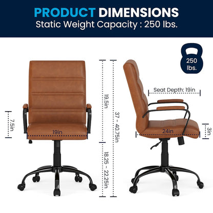 Mid-Back Brown Executive Swivel Office Chair with Black Frame and Arms