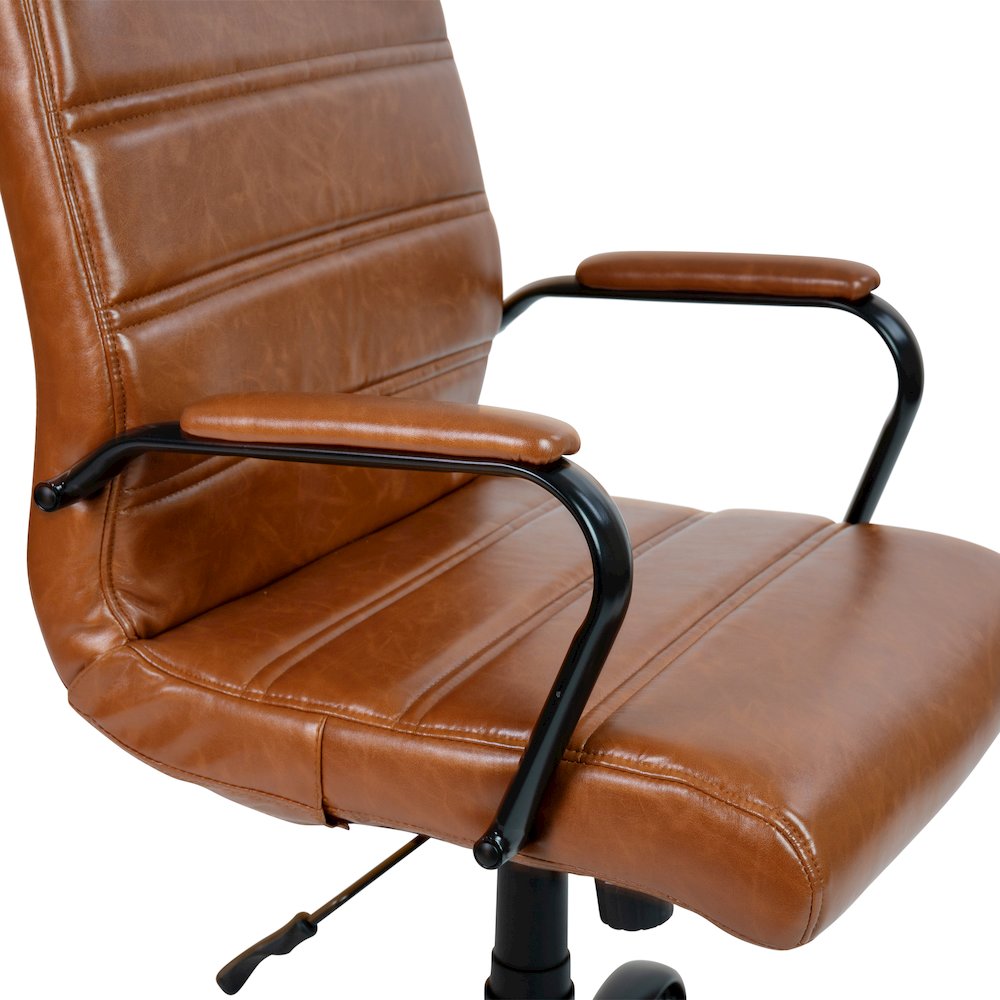 Mid-Back Brown Executive Swivel Office Chair with Black Frame and Arms