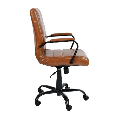 Mid-Back Brown Executive Swivel Office Chair with Black Frame and Arms