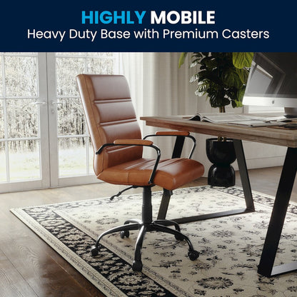 Mid-Back Brown Executive Swivel Office Chair with Black Frame and Arms