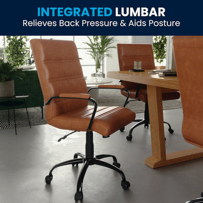 Mid-Back Brown Executive Swivel Office Chair with Black Frame and Arms