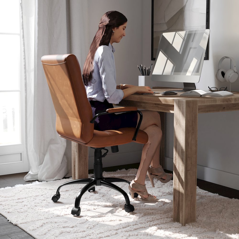 Mid-Back Brown Executive Swivel Office Chair with Black Frame and Arms