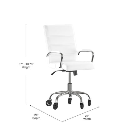 Mid-Back White Executive Swivel Office Chair with Chrome Frame, Arms,