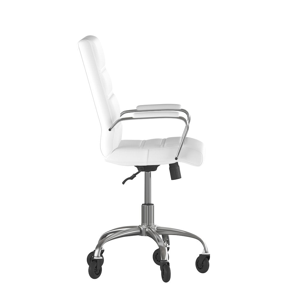 Mid-Back White Executive Swivel Office Chair with Chrome Frame, Arms,
