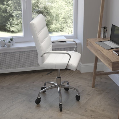 Mid-Back White Executive Swivel Office Chair with Chrome Frame, Arms,
