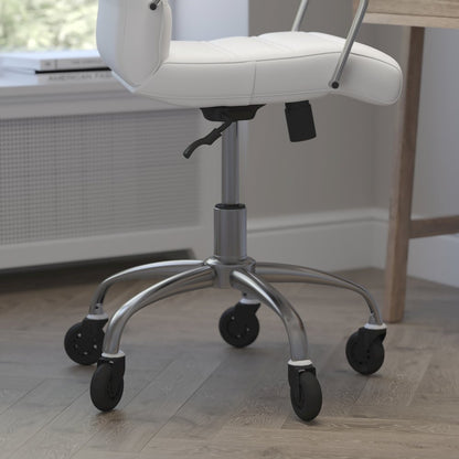Mid-Back White Executive Swivel Office Chair with Chrome Frame, Arms,