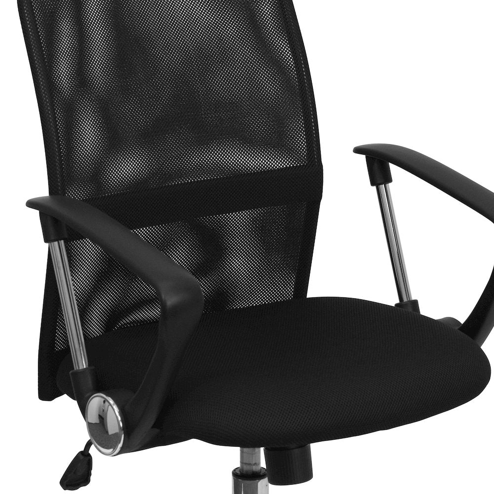 Mid-Back Black Mesh Swivel Task Office Chair with Lumbar Support Band and Arms