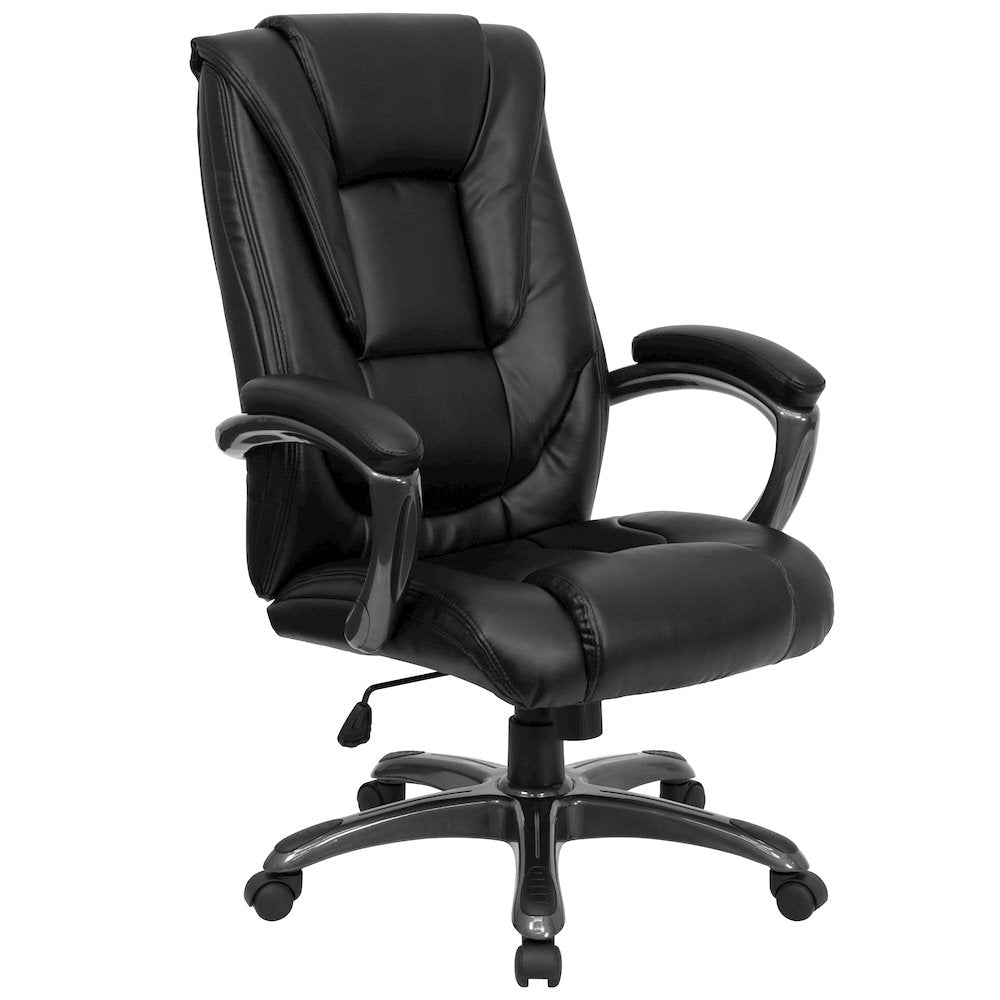 High Back Black LeatherSoft Layered Upholstered Executive Swivel Ergonomic Office Chair with Smoke Metal Base and Arms