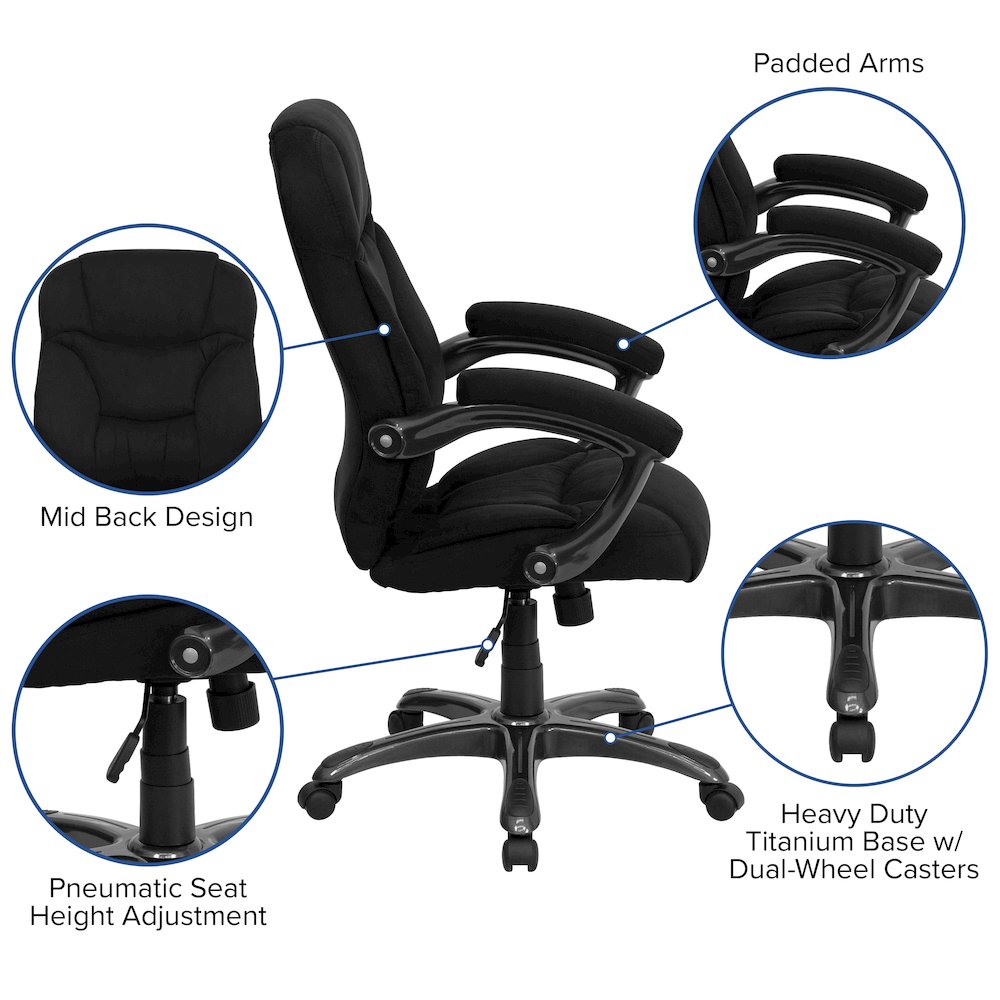 High Back Black Microfiber Contemporary Executive Swivel Office Chair with Arms