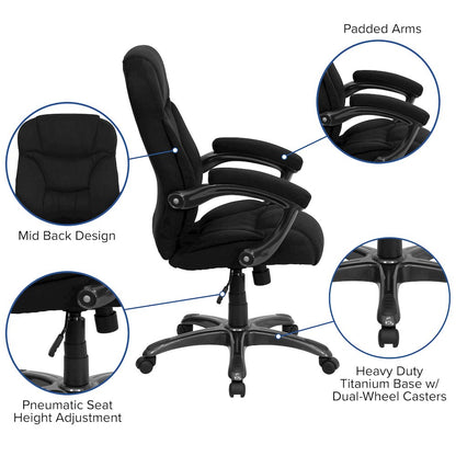 High Back Black Microfiber Contemporary Executive Swivel Office Chair with Arms