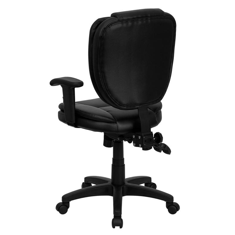 Mid-Back Black LeatherSoft Multifunction Swivel Ergonomic Task Office Chair with Pillow Top Cushioning and Adjustable Arms