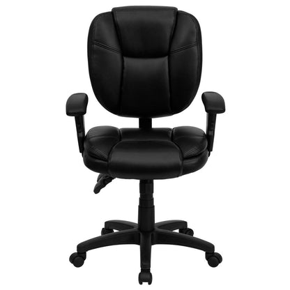 Mid-Back Black LeatherSoft Multifunction Swivel Ergonomic Task Office Chair with Pillow Top Cushioning and Adjustable Arms
