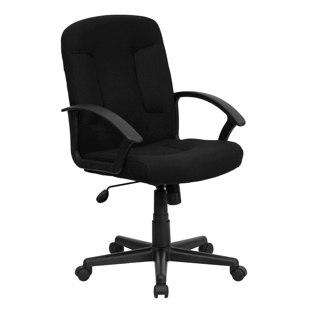 Mid-Back Black Fabric Executive Swivel Office Chair with Nylon Arms