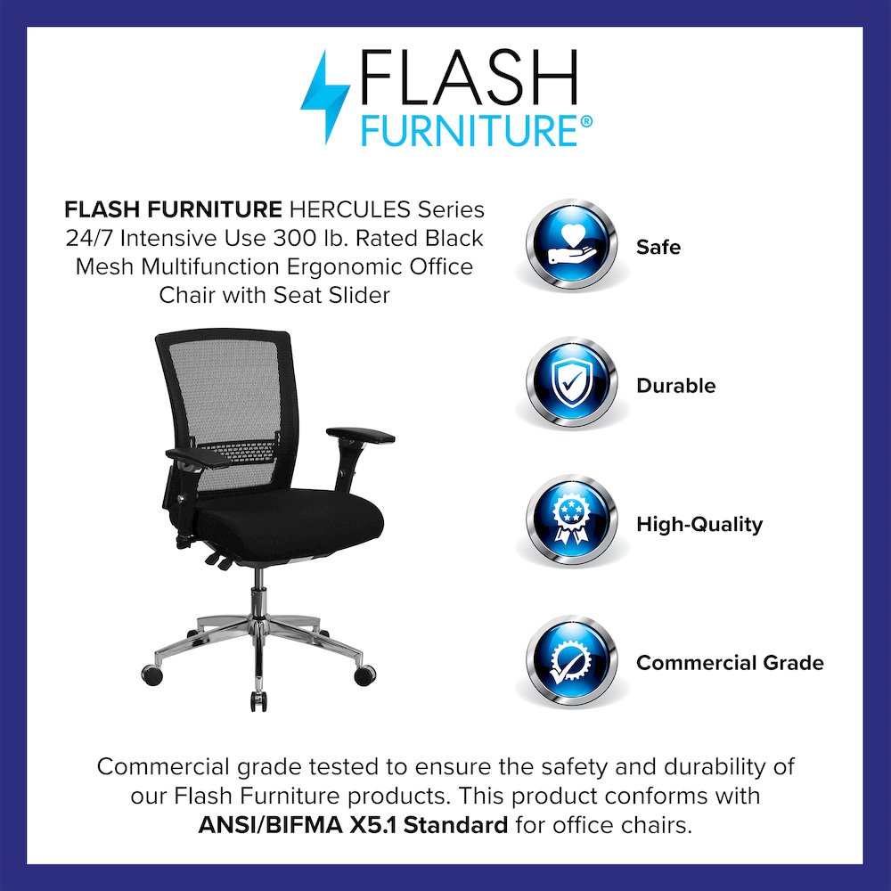 300 lb. Rated Black Mesh Multifunction Office Chair with Seat Slider