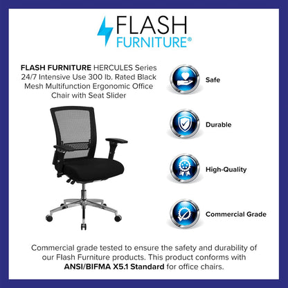 300 lb. Rated Black Mesh Multifunction Office Chair with Seat Slider