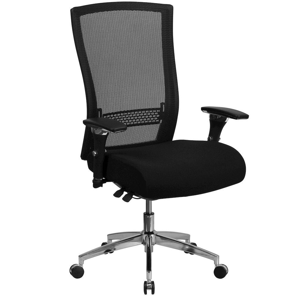 24/7 Intensive Use 300 lb. Rated High Back Black Mesh Multifunction Ergonomic Office Chair with Seat Slider and Adjustable Lumbar