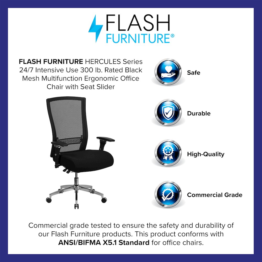 300 lb. Rated Black Mesh Multifunction Office Chair with Seat Slider