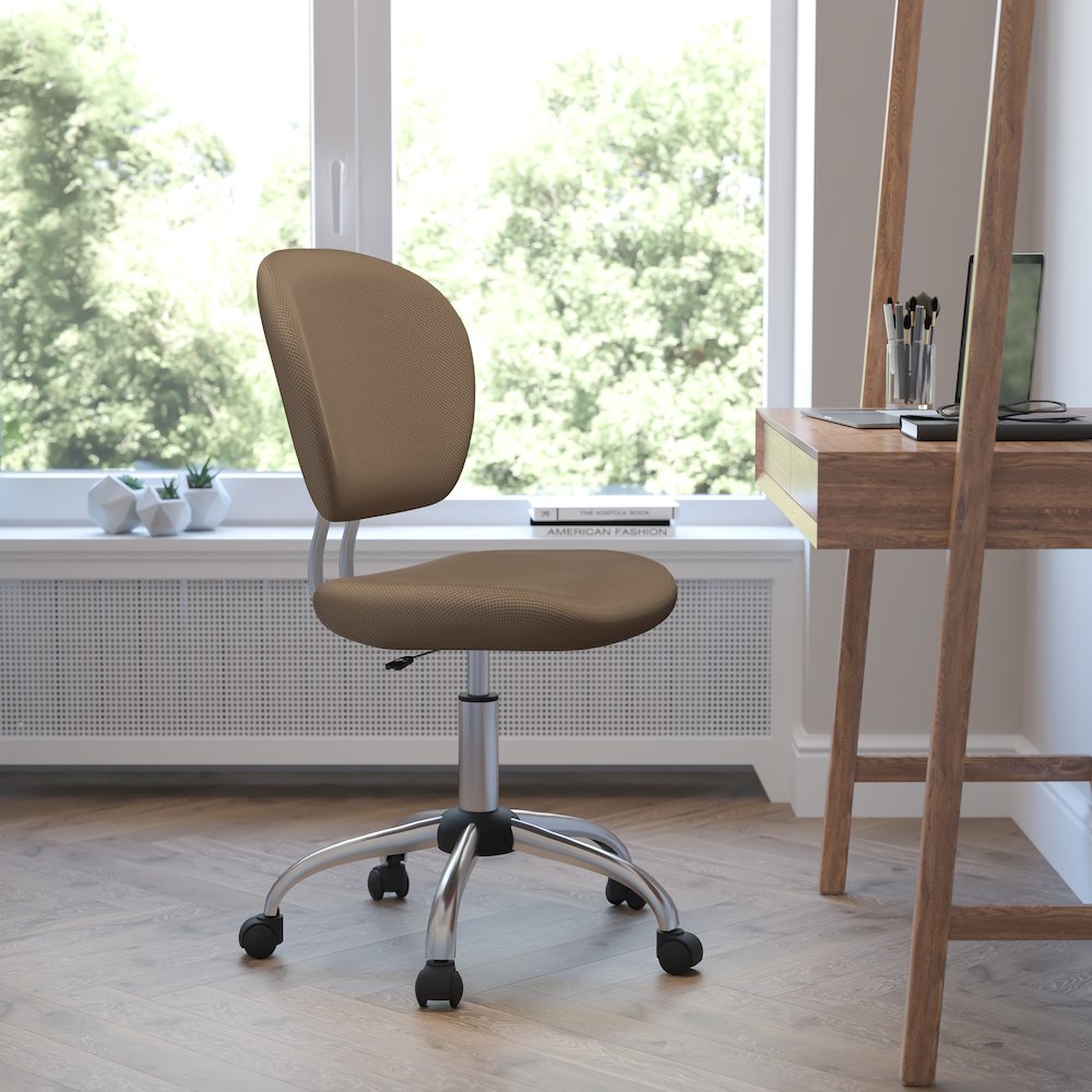 Mid-Back Coffee Brown Mesh Padded Swivel Task Office Chair with Chrome Base
