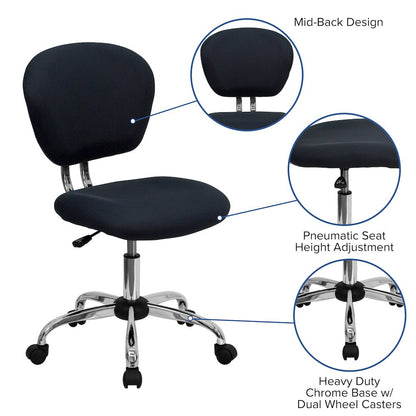 Mid-Back Gray Mesh Padded Swivel Task Office Chair with Chrome Base