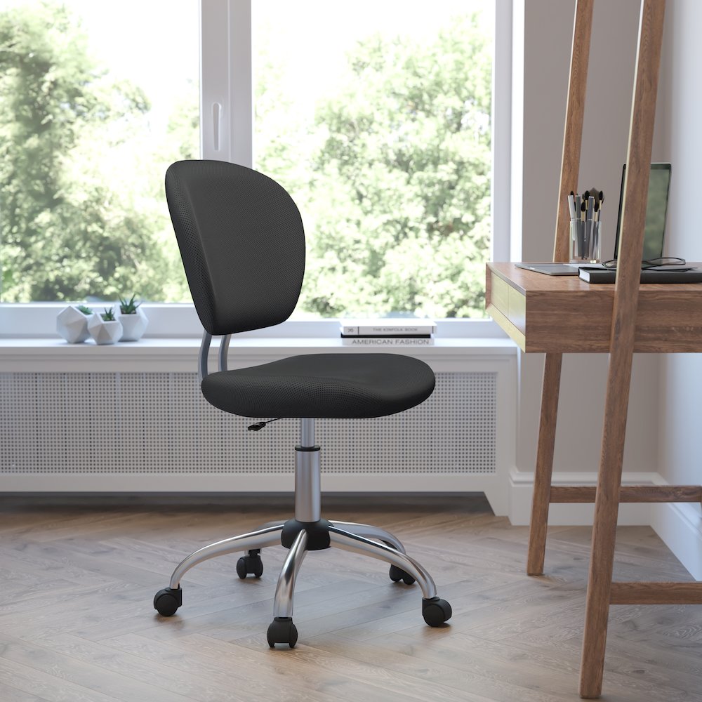 Mid-Back Gray Mesh Padded Swivel Task Office Chair with Chrome Base