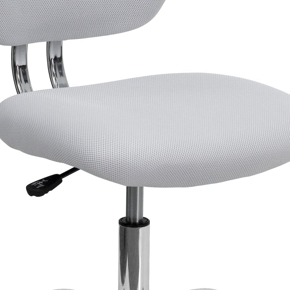 Mid-Back White Mesh Padded Swivel Task Office Chair with Chrome Base
