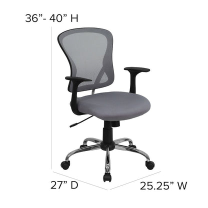 Mid-Back Gray Mesh Swivel Task Office Chair with Chrome Base and Arms