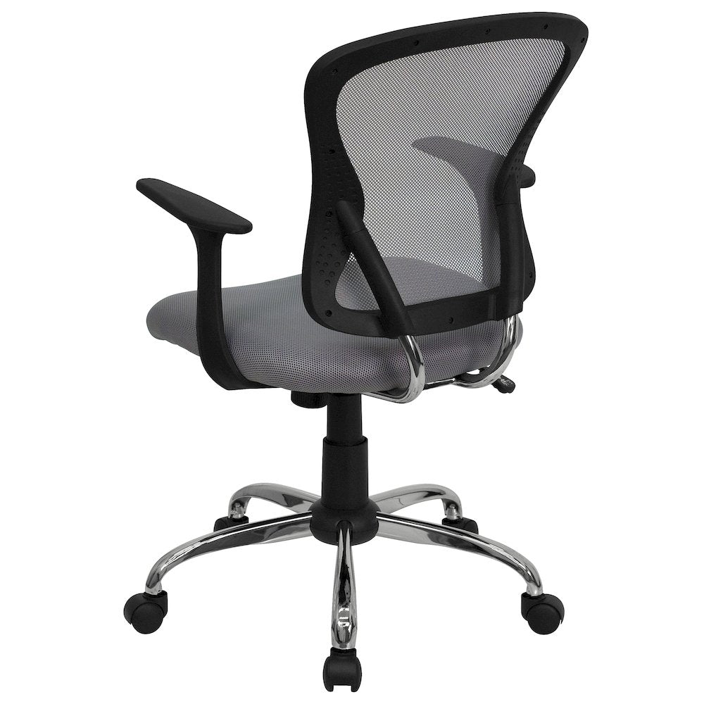 Mid-Back Gray Mesh Swivel Task Office Chair with Chrome Base and Arms