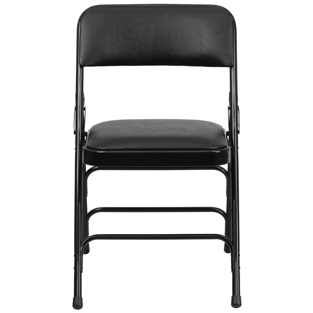 Curved Triple Braced & Double Hinged Black Vinyl Metal Folding Chair