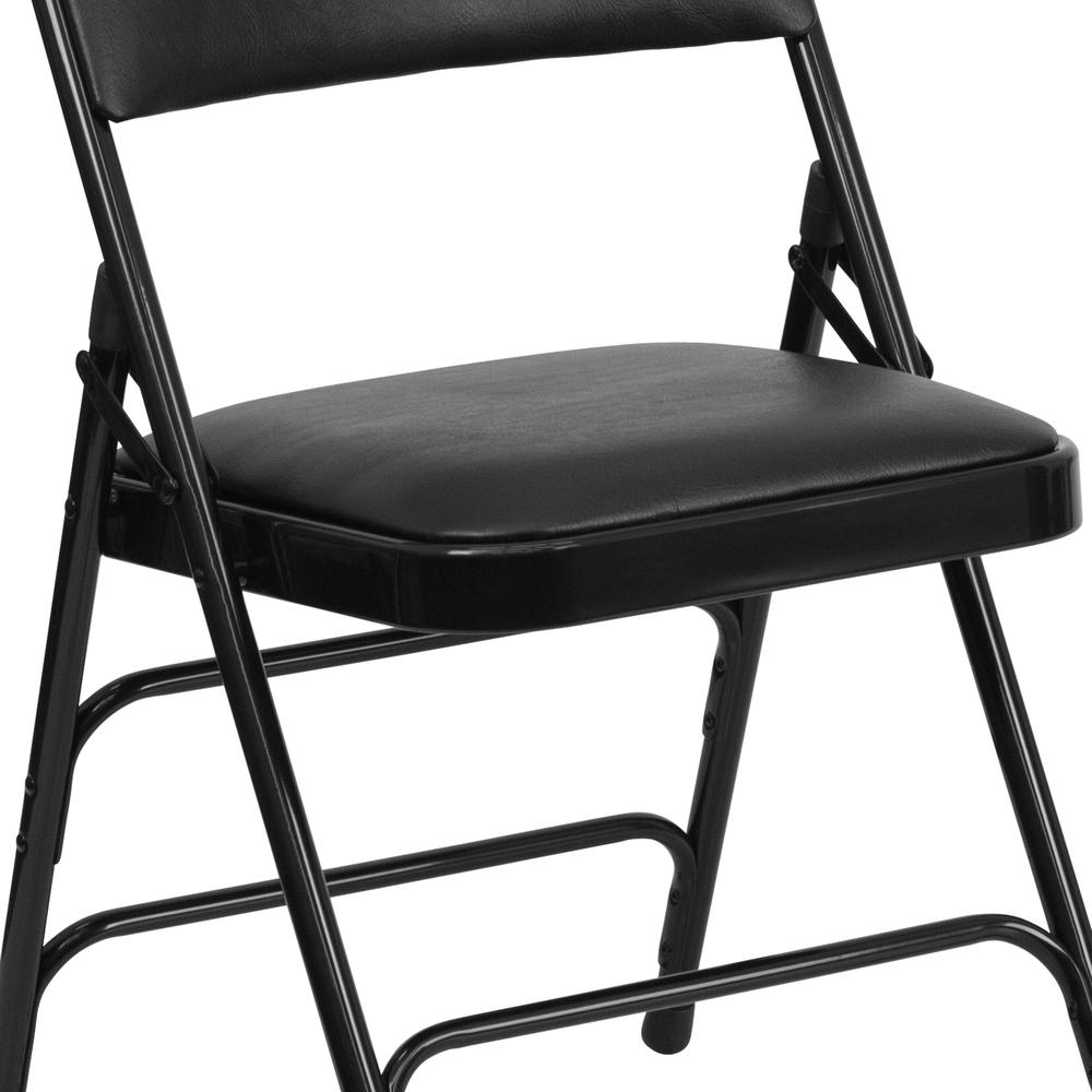 Curved Triple Braced & Double Hinged Black Vinyl Metal Folding Chair