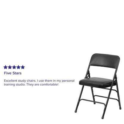 Curved Triple Braced & Double Hinged Black Vinyl Metal Folding Chair